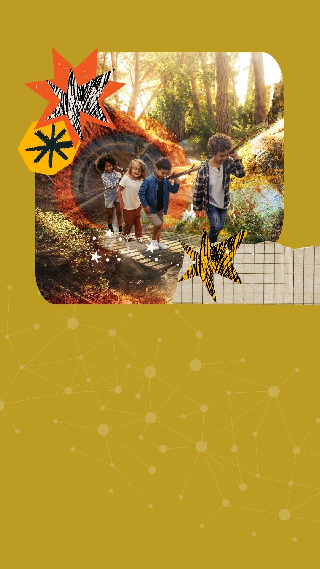 children following one another on an adventure